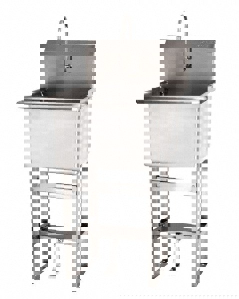 Utility Sink: Double Foot Pedal Valve Faucet, 304 Stainless Steel